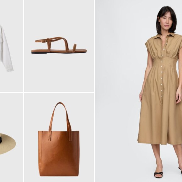 Gap Poplin Midi Tan Shirtdress - Picture 6 of 7